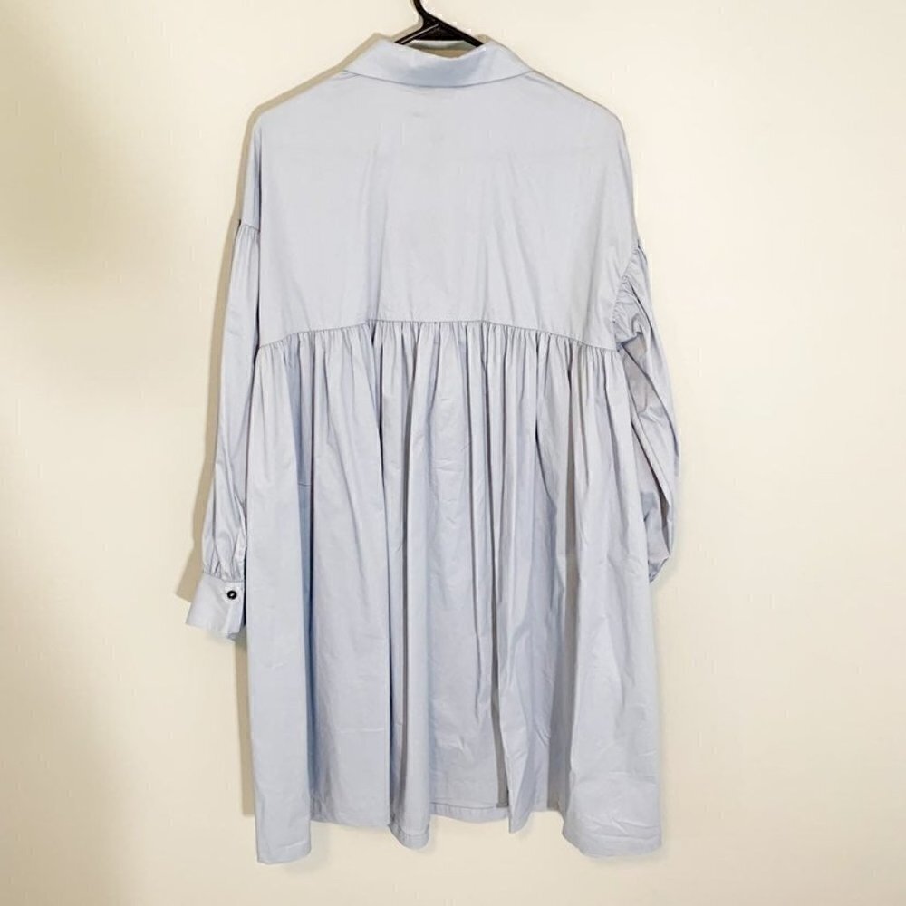 New Gentle Herd Shirt Dress Women S Light Blue Lantern Sleeve Cotton Poplin — image 3 of 8